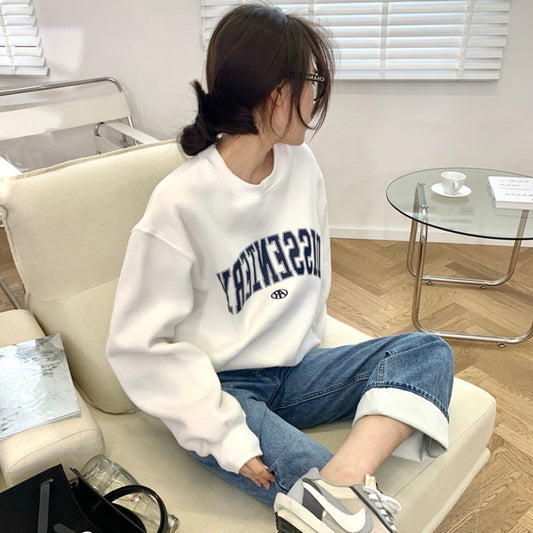 Women Casual Crewneck Alphabet Print Sweatshirt