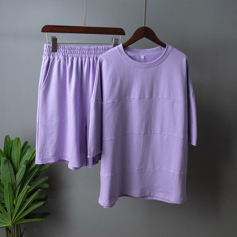Conjunto holgado informal de verano para mujer, con media manga y pantalones cortos rectos, de color liso