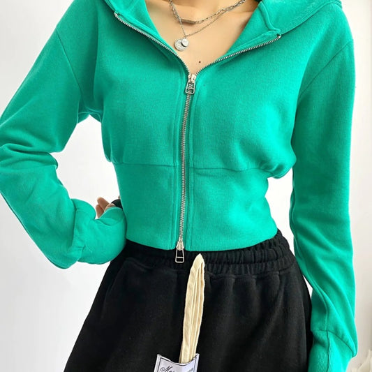 Sudadera con capucha de manga larga con cremallera doble holgada informal a la moda para mujer