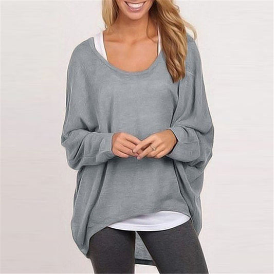 Basic Loose Women Solid Color Casual Long Sleeve Top