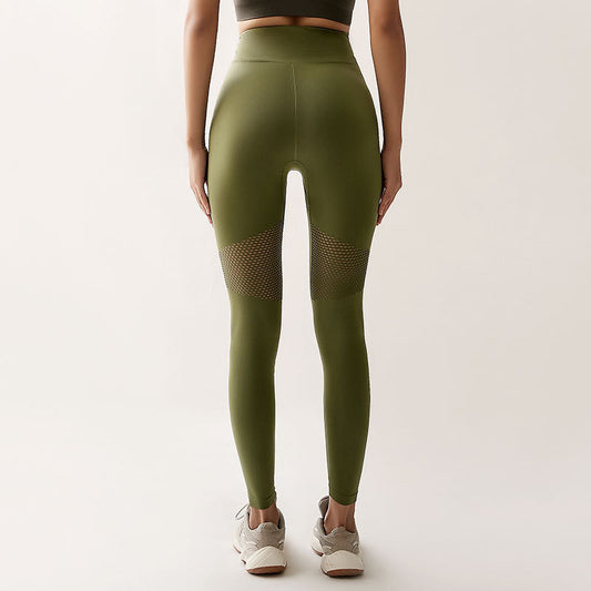 Pantalones de yoga de cintura alta, ajustados, elásticos y de malla de secado rápido para mujer.