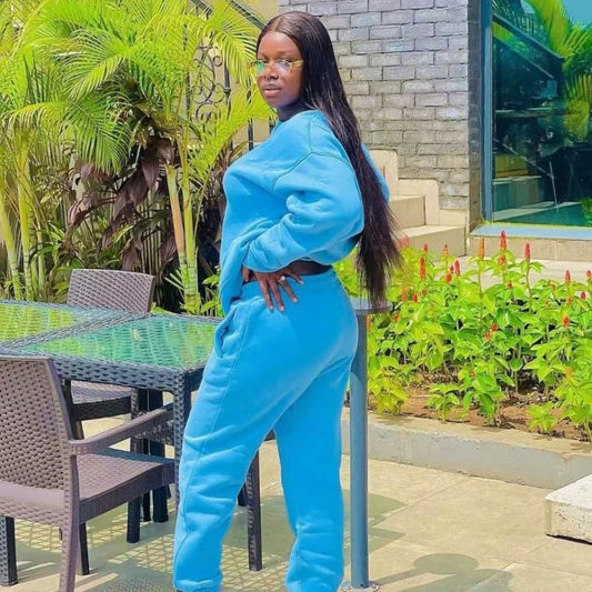 Conjunto deportivo informal de sudadera y pantalón de manga larga para mujer, color liso