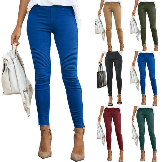 Women Casual Plus Size Solid Color Autumn Spring Skinny Pants