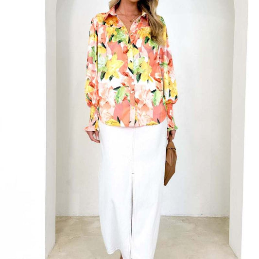Blusas casuales de manga larga con estampado floral para mujer