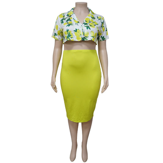 Conjunto de falda y top con estampado floral informal a la moda para mujer, talla grande