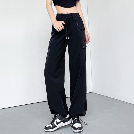 Pantalones deportivos anchos informales con cordón de moda para mujer estilo hip hop