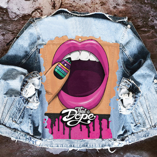 Chaqueta vaquera informal de manga larga con estampado gráfico y botonadura sencilla para mujer