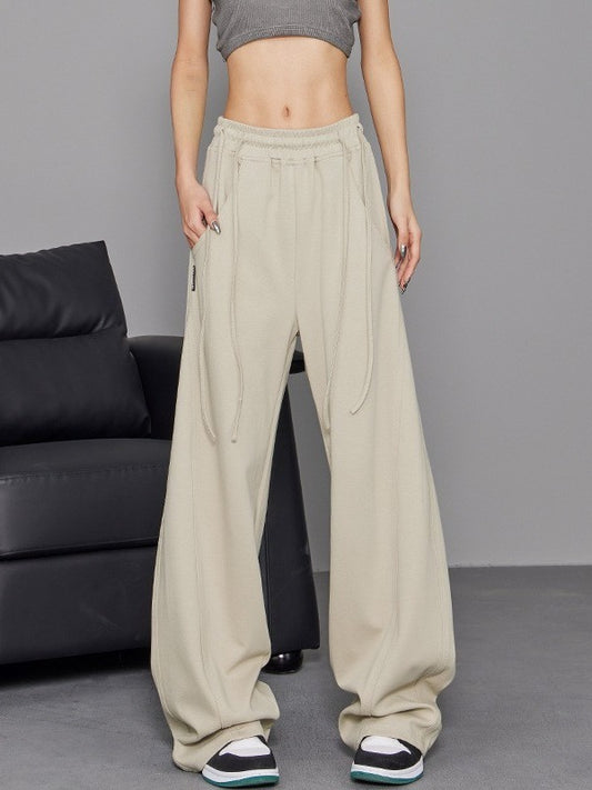 Women Loose Casual Sports Simple Drawstring Breathable Wide Leg Cargo Pants