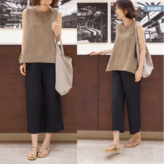 Pantalones cortos holgados de lino de color liso informales a la moda para mujer