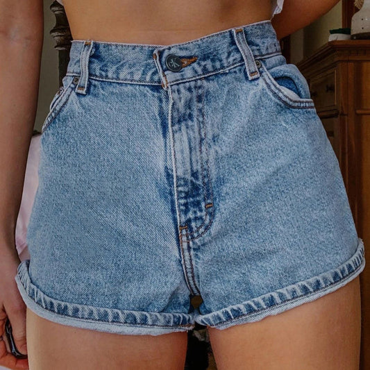 Pantalones cortos vaqueros holgados, vintage, informales y de cintura alta para mujer