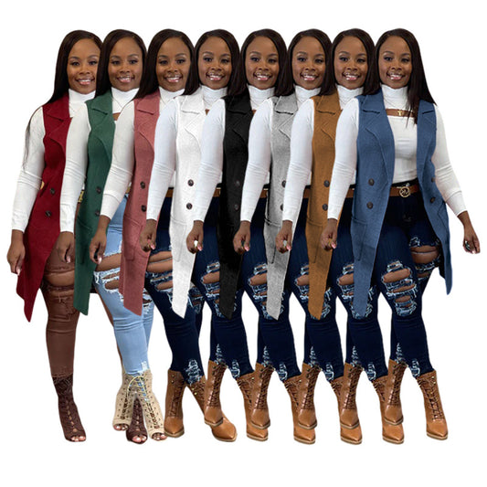 Women Casual Solid Color Sleeveless Cardigan