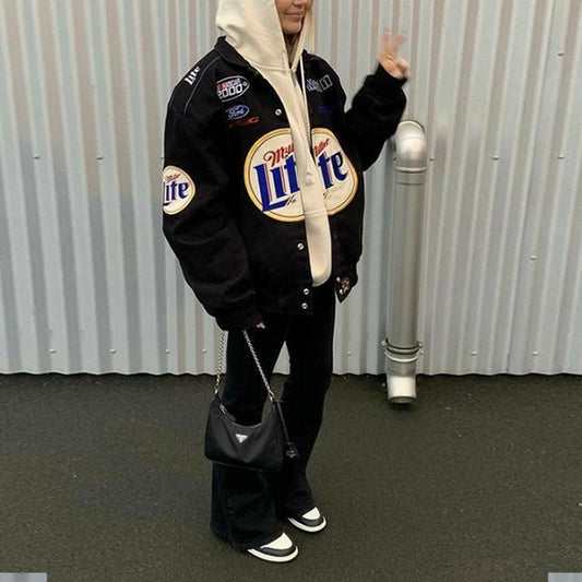 Chaqueta de béisbol de manga larga con estampado holgado e informal a la moda para mujer