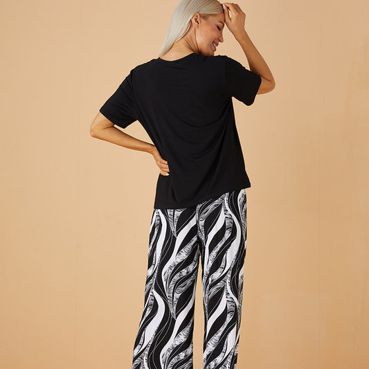 Conjunto de pijama informal de manga corta con top y pantalón para mujer