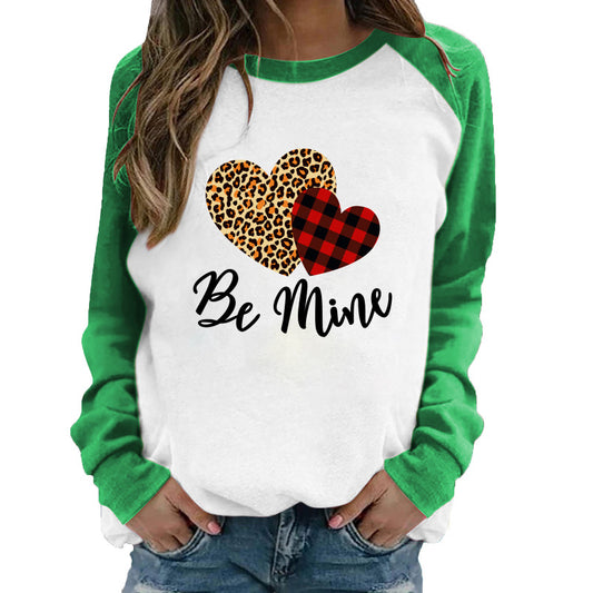 Camiseta informal de algodón con cuello redondo y manga larga para mujer, con estampado de letras de amor, para San Valentín