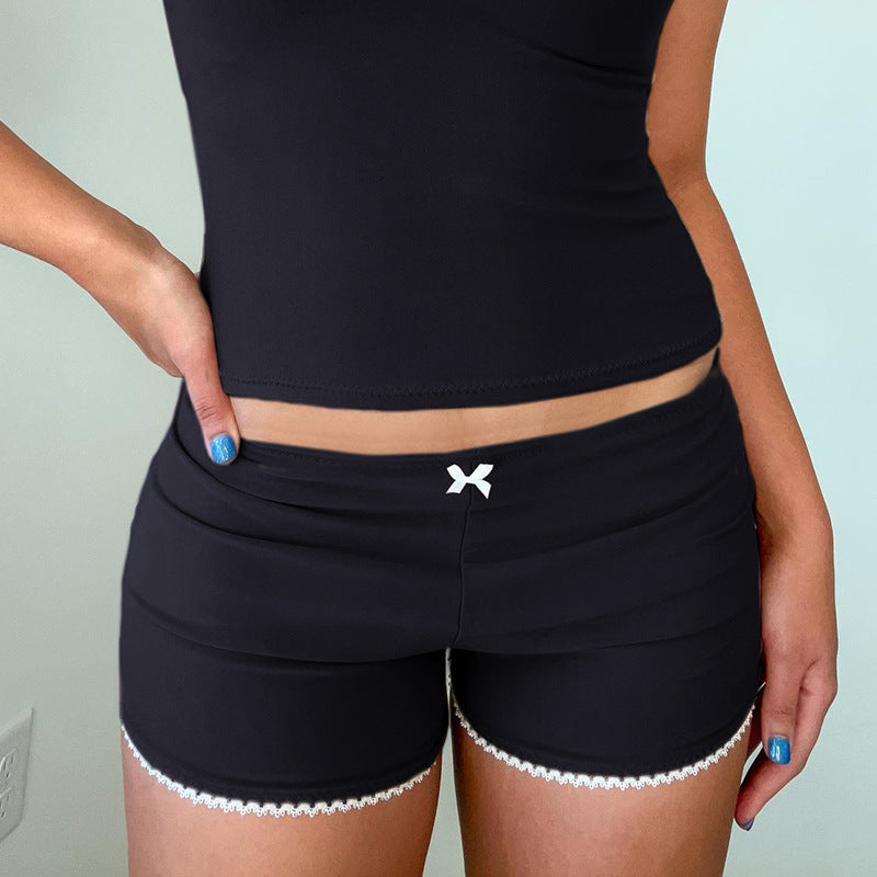 Summer Women Casual Solid Color Low Waist Lace Shorts