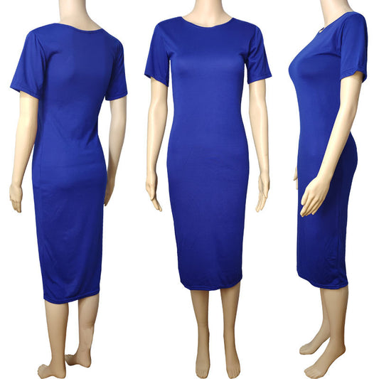 Vestido midi informal básico de manga corta en color liso para mujer