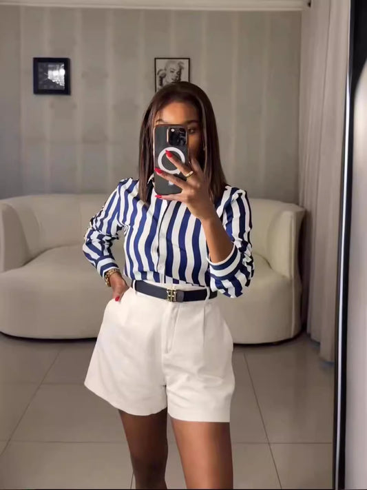 Pantalones cortos casuales de cintura alta de color sólido a la moda para mujer