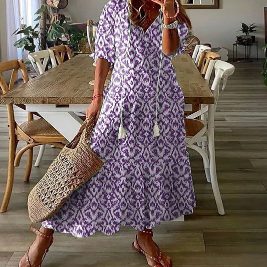 Vestido largo floral con escote en V holgado informal para mujer