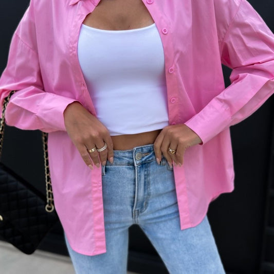 Spring And Summer Women Loose Casual Solid Color Long Sleeve V-Neck Button Shirt Blouse