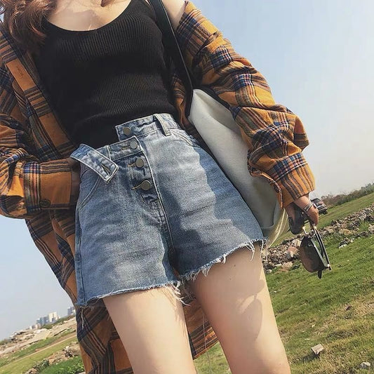 Pantalones cortos vaqueros con borde sin rematar para mujer
