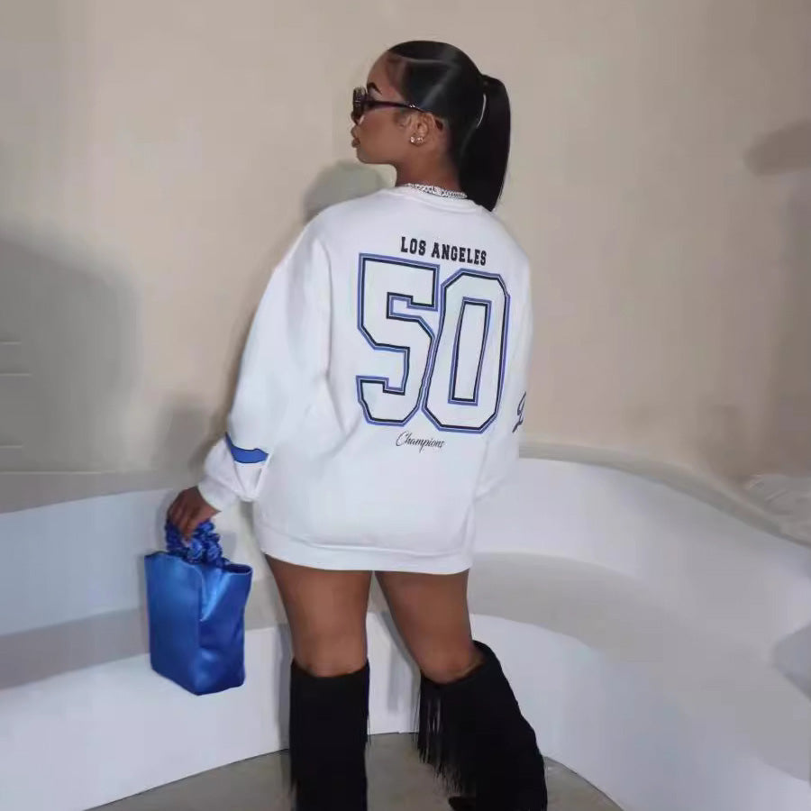 Sudadera informal de manga larga con estampado de letras holgadas para mujer