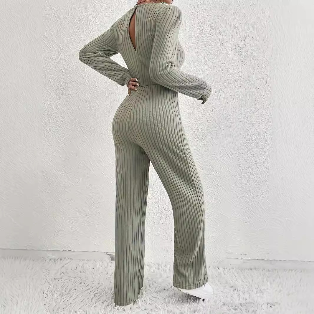 Mono informal de manga larga con cordón ajustable y tejido de color liso para mujer, para otoño e invierno.