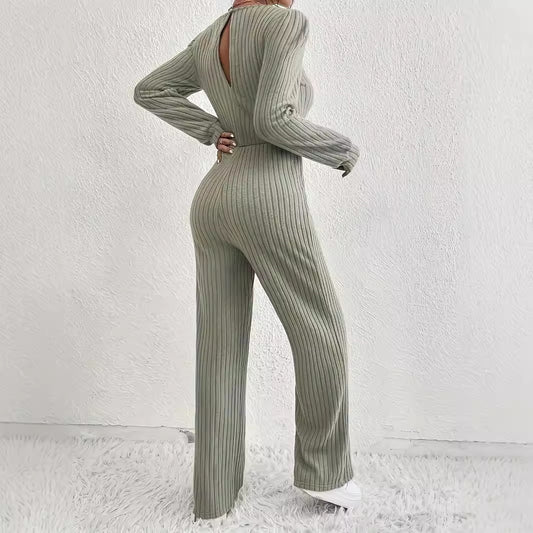 Mono informal de manga larga con cordón ajustable y tejido de color liso para mujer, para otoño e invierno.