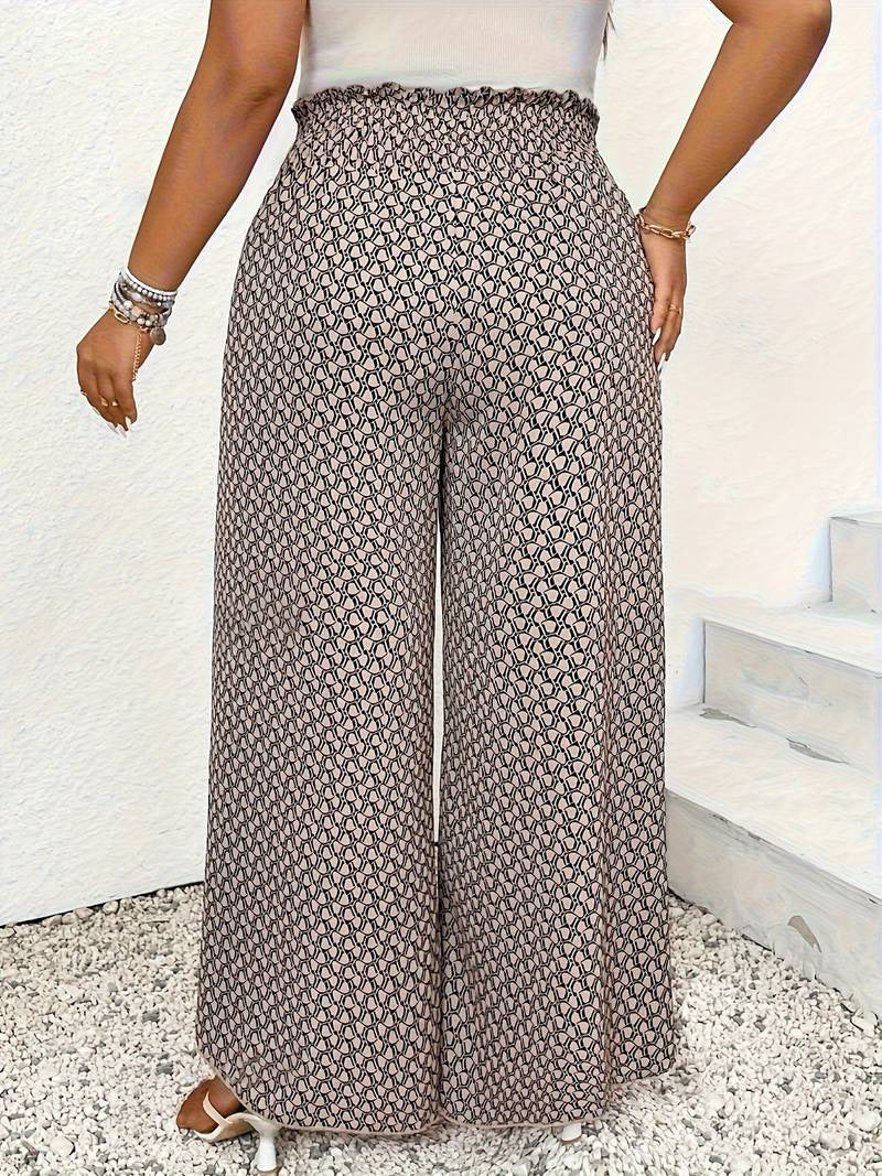 Women Casual Retro Plus Size Loose Printed Split Wide-Leng Pants