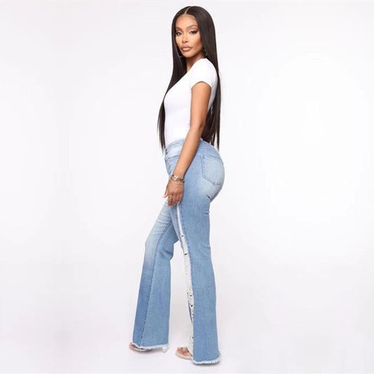 Vaqueros micro acampanados rotos informales de moda para mujer