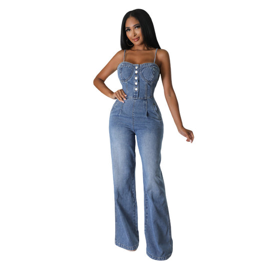 Women Fashion Casual Denim Suspenders Jumpsuits
