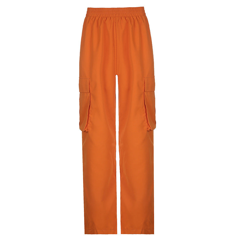 Pantalones cargo casuales de color sólido a la moda para mujer