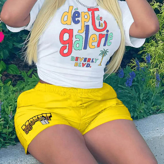 Camiseta informal de manga corta con cuello redondo y estampado de letras para mujer