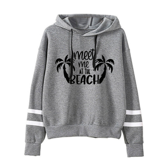 Sudadera informal holgada con estampado de letras de cocoteros y rayas de doble barra para mujer