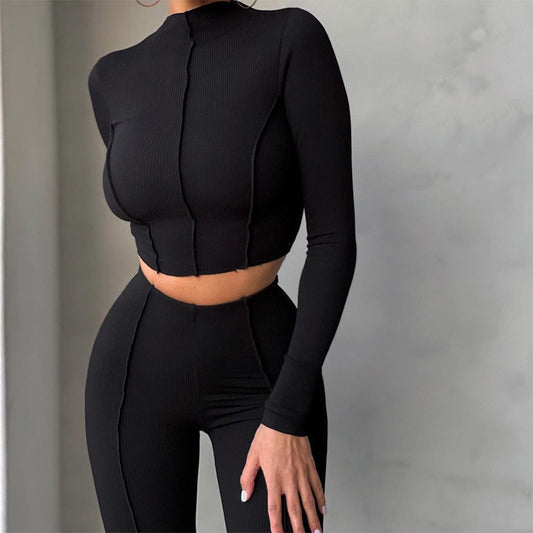 Conjunto de dos piezas formado por pantalón y pantalón informal, cintura alta, ajustado, manga larga y pantalón.