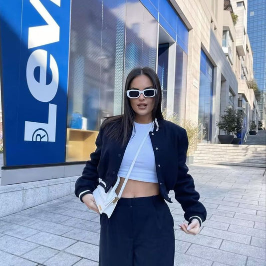 Chaqueta informal de moda para mujer, abrigo de béisbol de manga larga con cuello alto