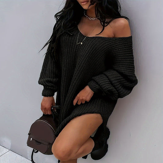 Vestido de punto de manga larga holgado informal para mujer de otoño e invierno