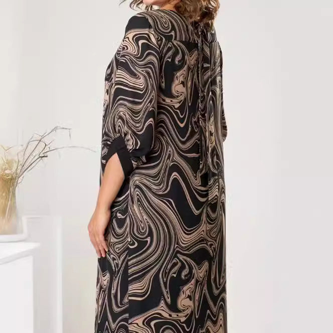 Women Fashion Casual Plus Size Graphic Printed Round Neck Dress
