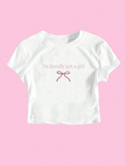 Camiseta informal de manga corta con cuello redondo y estampado para mujer