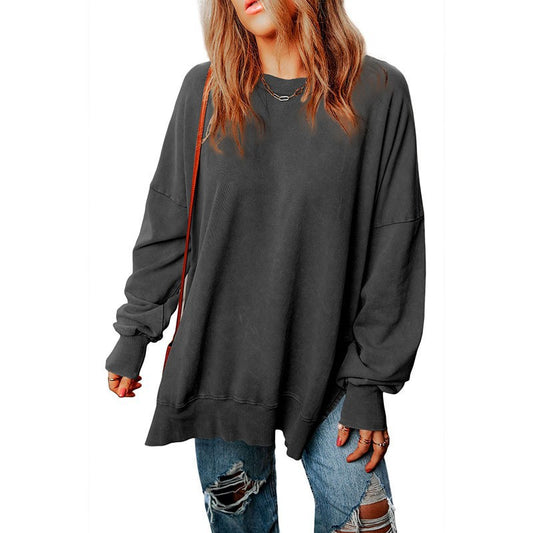 Sudadera informal de manga larga con cuello redondo y color liso para mujer, moda de otoño