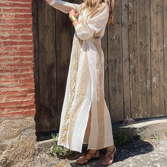Women Casual Bohemian Print Long Sleeve Maxi Dress
