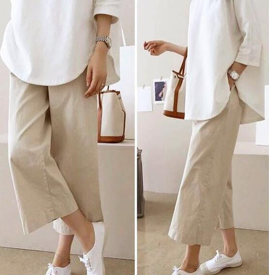 Pantalones de pierna ancha de color liso holgados informales básicos de verano para mujer