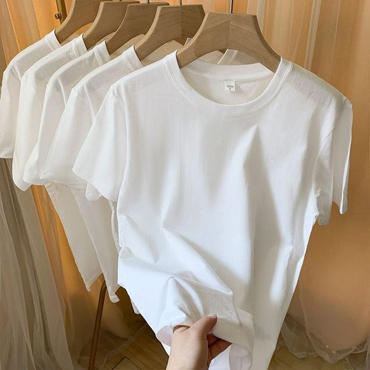 Camiseta informal de verano para mujer, color liso, cuello redondo, manga corta, sin mangas