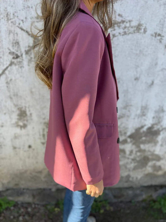 Blazer informal de manga larga de color liso para mujer