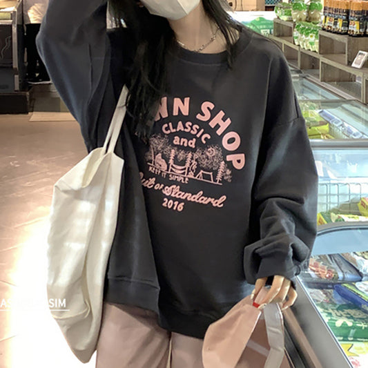 Women Street Casual Alphabet Print Fleece-Lined Sweatshirt