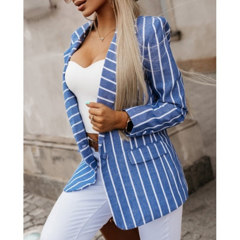 Chaqueta de traje de manga larga con estampado de rayas informal a la moda para mujer