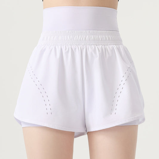 Pantalones cortos deportivos casuales de cintura alta de color sólido para mujer