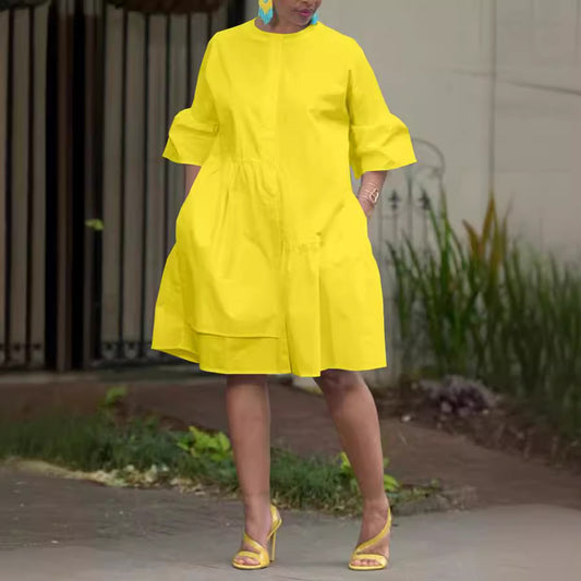Vestido informal con volantes para mujer, de color liso, con mangas abullonadas, para primavera y verano