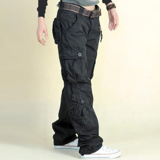 Pantalones anchos multibolsillos holgados informales de moda para mujer