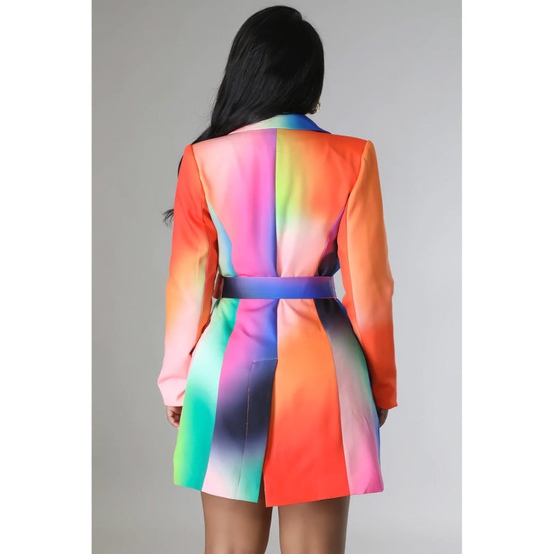 Chaqueta de manga larga con cordones y estampado multicolor informal para mujer