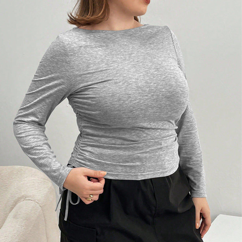 Women Fashion Casual Plus Size Solid Color Base Top